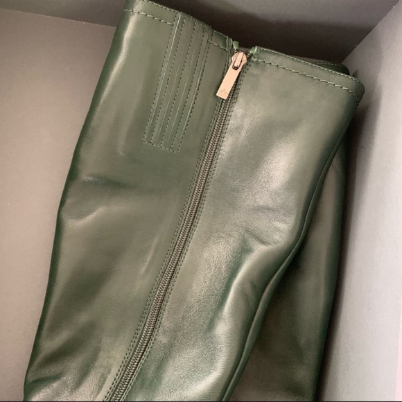 Aquatalia Ryleigh Water Resistant Dark Green Genuine Leather Knee High Boots NEW - Picture 6 of 13